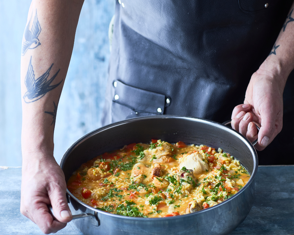 Recept voor paella met kip en garnalen