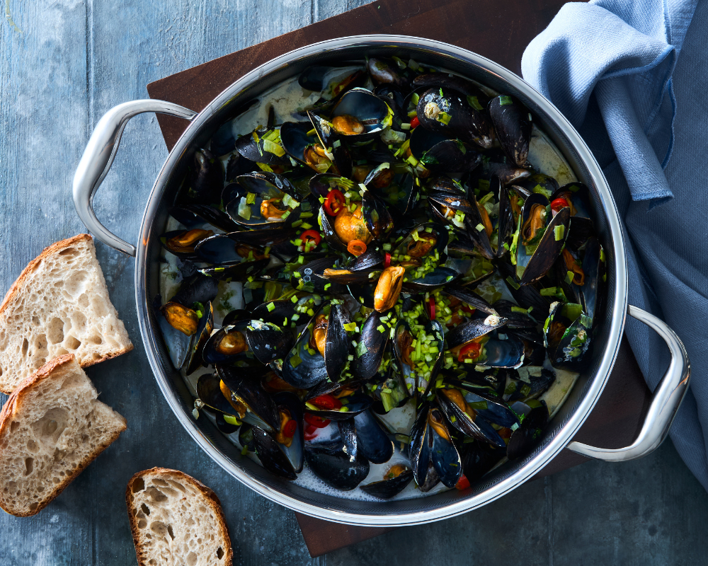 Mosselen met chili en kokosmelk