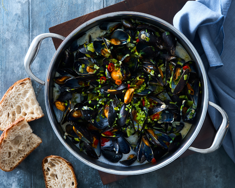 Mosselen met chili en kokosmelk