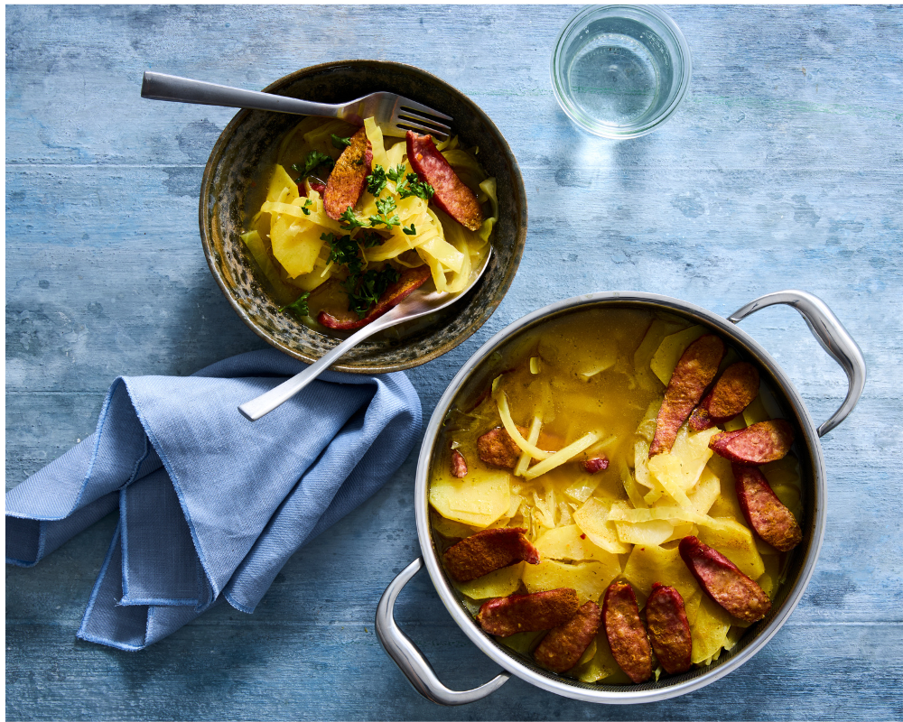 Koolcurry met worstjes