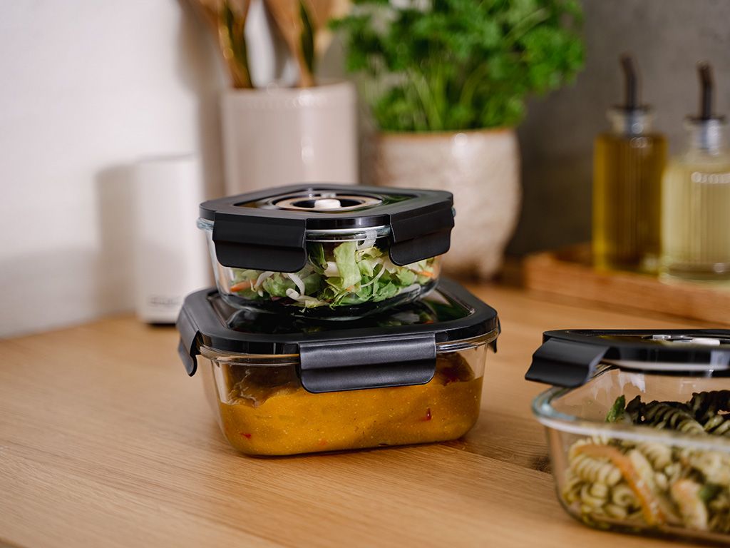 VIERKANTE VACUÜM GLAS CONTAINER - 525ML - SET - 4ST - 4