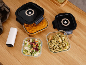 VIERKANTE VACUÜM GLAS CONTAINER - 800ML - SET - 4ST - 4