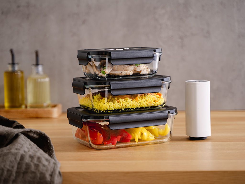 RECHTHOEKIGE VACUÜM GLAS CONTAINER - 1480ML - SET - 4ST - 3