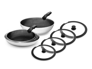 GEMENGDE KOEKENPAN MET AFNEEMBARE HANDGREEP – 5-DEELIGE SET - 1