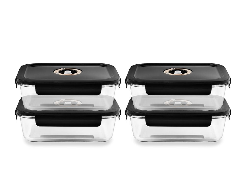 RECHTHOEKIGE VACUÜM GLAS CONTAINER - 1040ML - SET - 4ST - 1