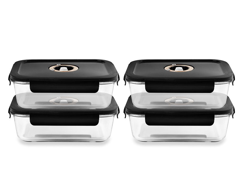 RECHTHOEKIGE VACUÜM GLAS CONTAINER - 1480ML - SET - 4ST - 1