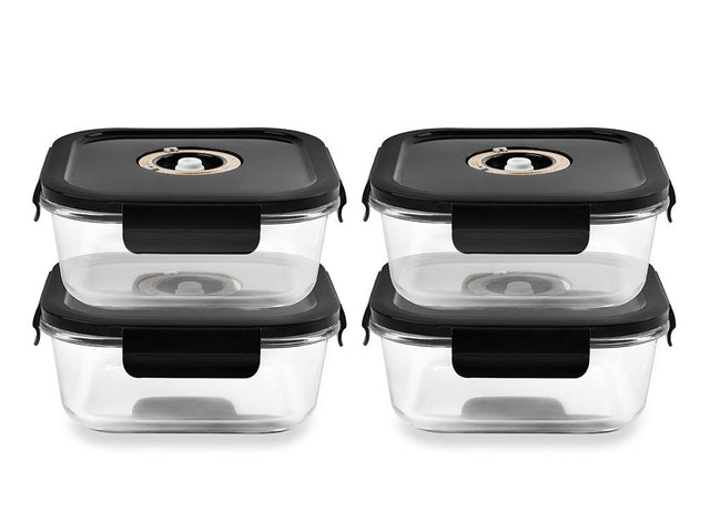 VIERKANTE VACUÜM GLAS CONTAINER - 1230ML - SET - 4ST - 1