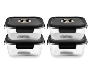 VIERKANTE VACUÜM GLAS CONTAINER - 1230ML - SET - 4ST - 1