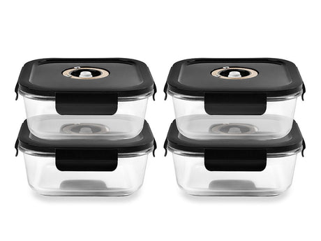 VIERKANTE VACUÜM GLAS CONTAINER - 1230ML - SET - 4ST - 1