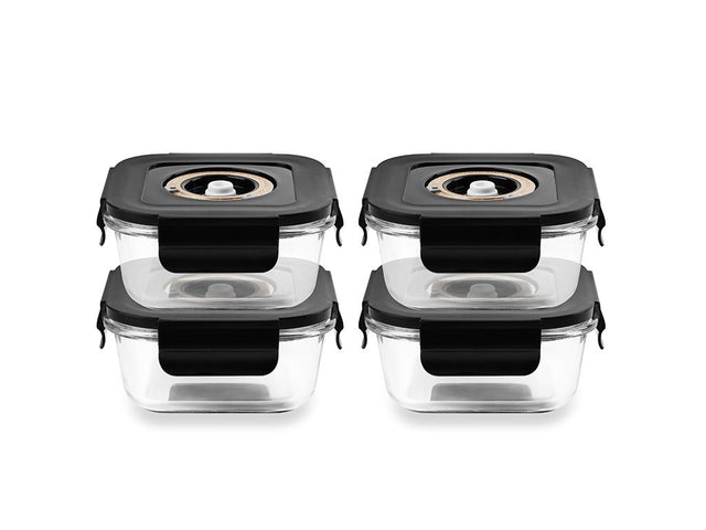 VIERKANTE VACUÜM GLAS CONTAINER - 525ML - SET - 4ST - 1