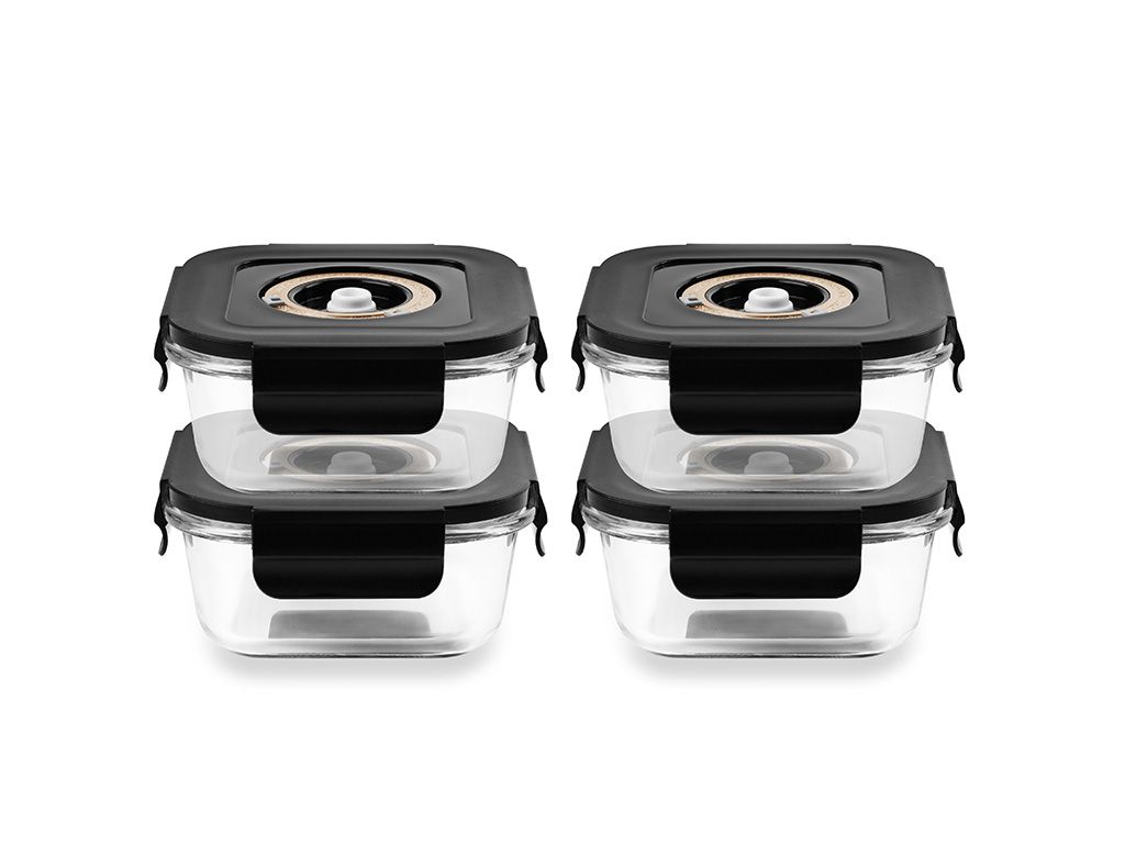 VIERKANTE VACUÜM GLAS CONTAINER - 525ML - SET - 4ST - 1