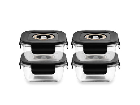 VIERKANTE VACUÜM GLAS CONTAINER - 525ML - SET - 4ST - 1