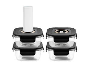 VIERKANTE VACUÜM GLAS CONTAINER - 525ML - SET - 4ST - 1