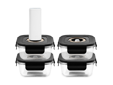 VIERKANTE VACUÜM GLAS CONTAINER - 525ML - SET - 4ST - 1