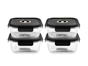 SQUARE VACUUM GLASS CONTAINER - 800ML - SET - 4PC - 1